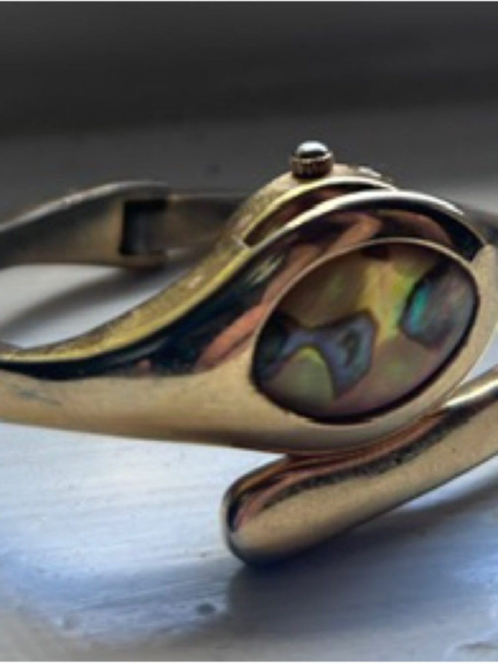 Geneva Vintage Bracelet w/Quartz Hidden Watch, Gold Tone, Abalone Shell Dial - Picture 3 of 9
